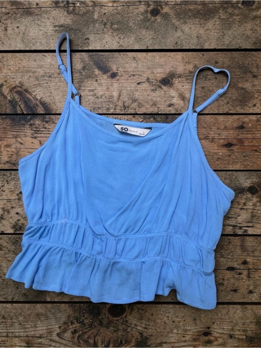 SO Lightweight Blue Ruffled Camisole Tank Top